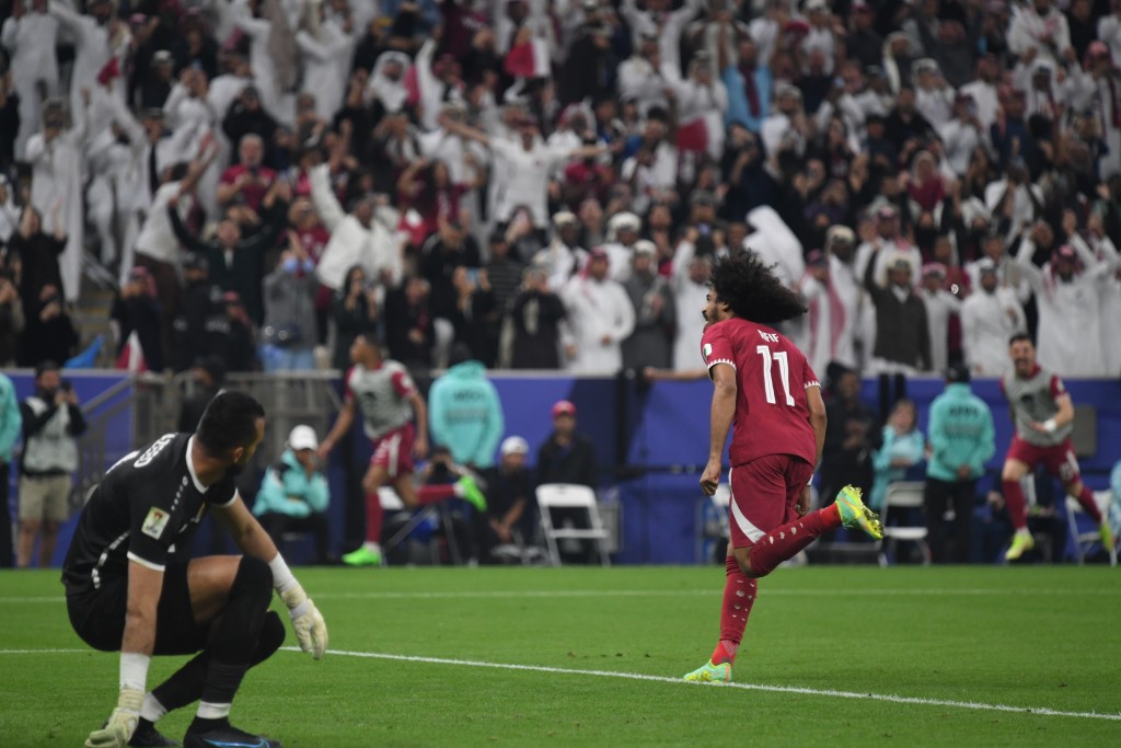  亚洲杯决赛，卡塔尔击败约旦卫冕，阿费夫攻入3球12码。 吴家祺摄