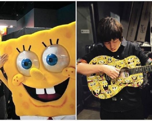阿信上载与「海绵宝宝」的多张合照
