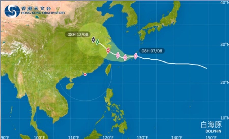 過去兩三日白海豚受副熱帶高壓脊(副高)南側的偏東氣流引導穩定地向偏西移動。天文台 過去兩三日白海豚受副熱帶高壓脊(副高)南側的偏東氣流引導穩定地向偏西移動。天文台