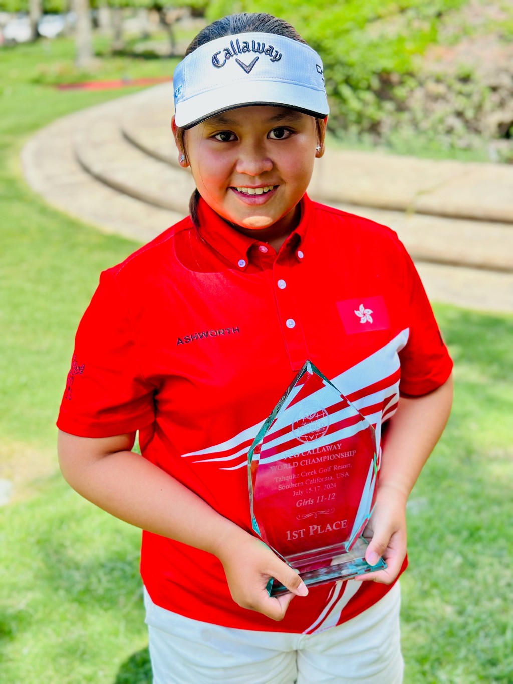  12 歲王鎧澄以低於標準桿 12 桿的全場最佳成績，勇奪「FCG Callaway 世界錦標賽」11-12 歲組冠軍。公關圖片