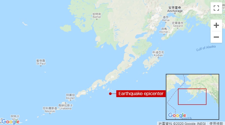 美國阿拉斯加海岸發生7.5級強烈地震 。網上圖片