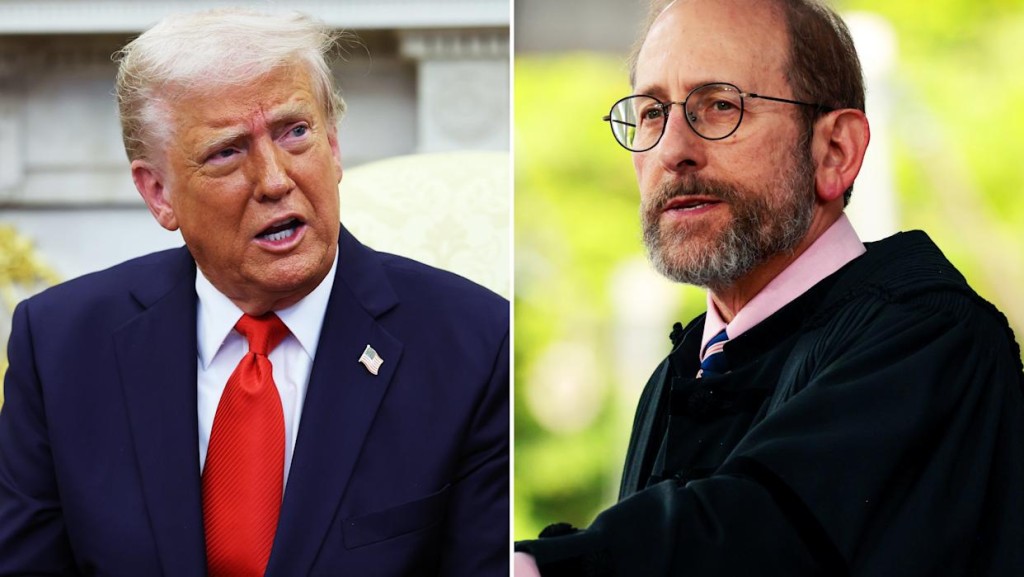 哈佛大學校長加伯(右)不滿特朗普干涉校政。法新社 哈佛大學校長加伯(右)不滿特朗普干涉校政。法新社