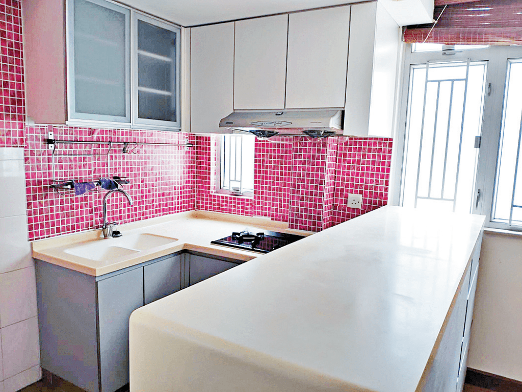 开放式厨房有特色红砖墙设计，更有上下列厨柜。