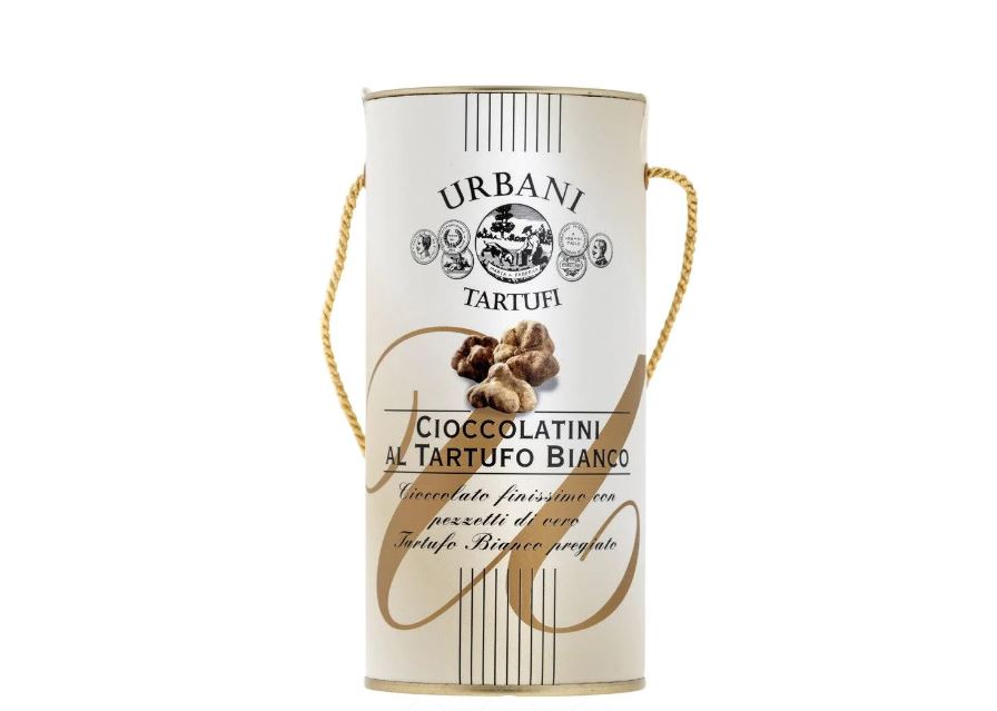 意大利国际顶级知名松露品牌URBANI推出的白松露朱古力，将优质朱古力与白松露榛子碎融合，赋予非常独特可口的味道。小筒装，city'super/$90