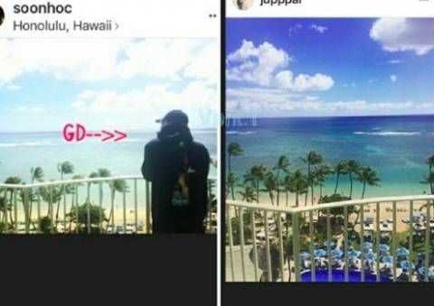 GD同李珠妍各自貼圖景色相同