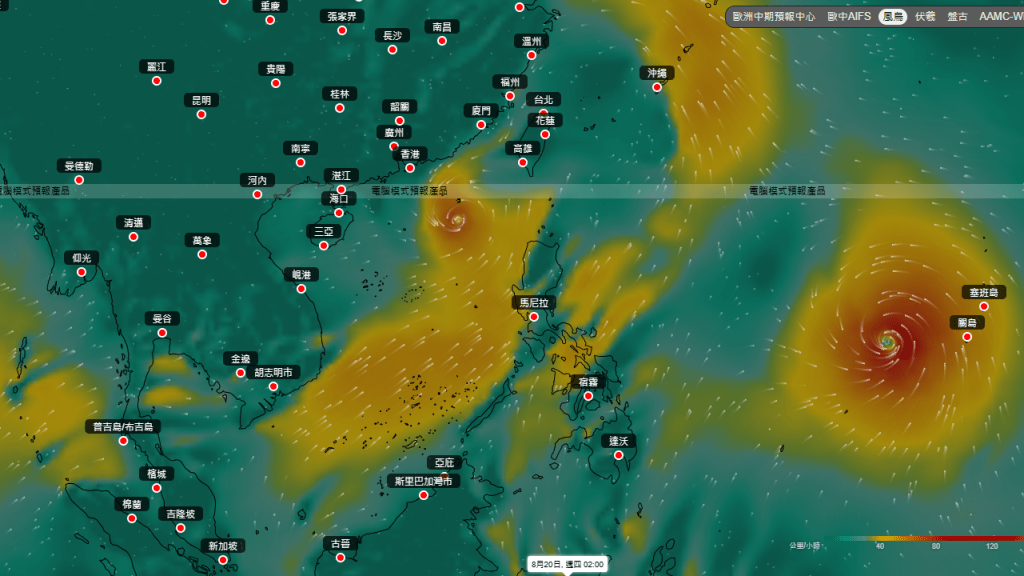 8月21日（周五）風向預測。