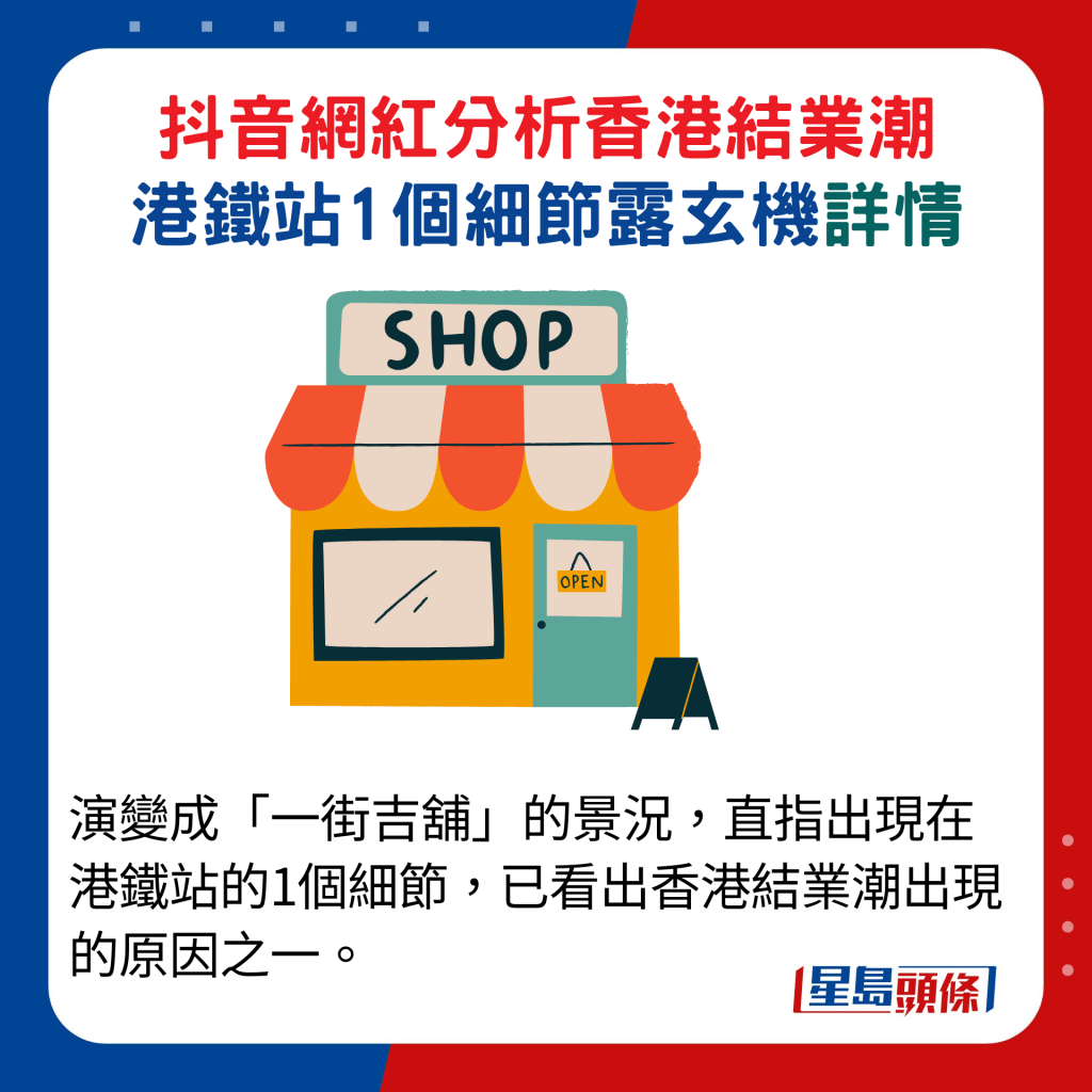 演变成「一街吉铺」的景况，直指出现在港铁站的1个细节，已看出香港结业潮出现的原因之一。