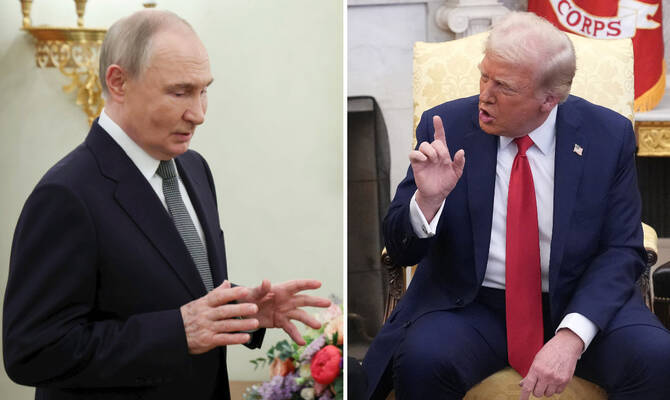 特朗普在佛州海湖莊園與澤連斯基舉行會談前，先與普京通電話。美聯社/法新社