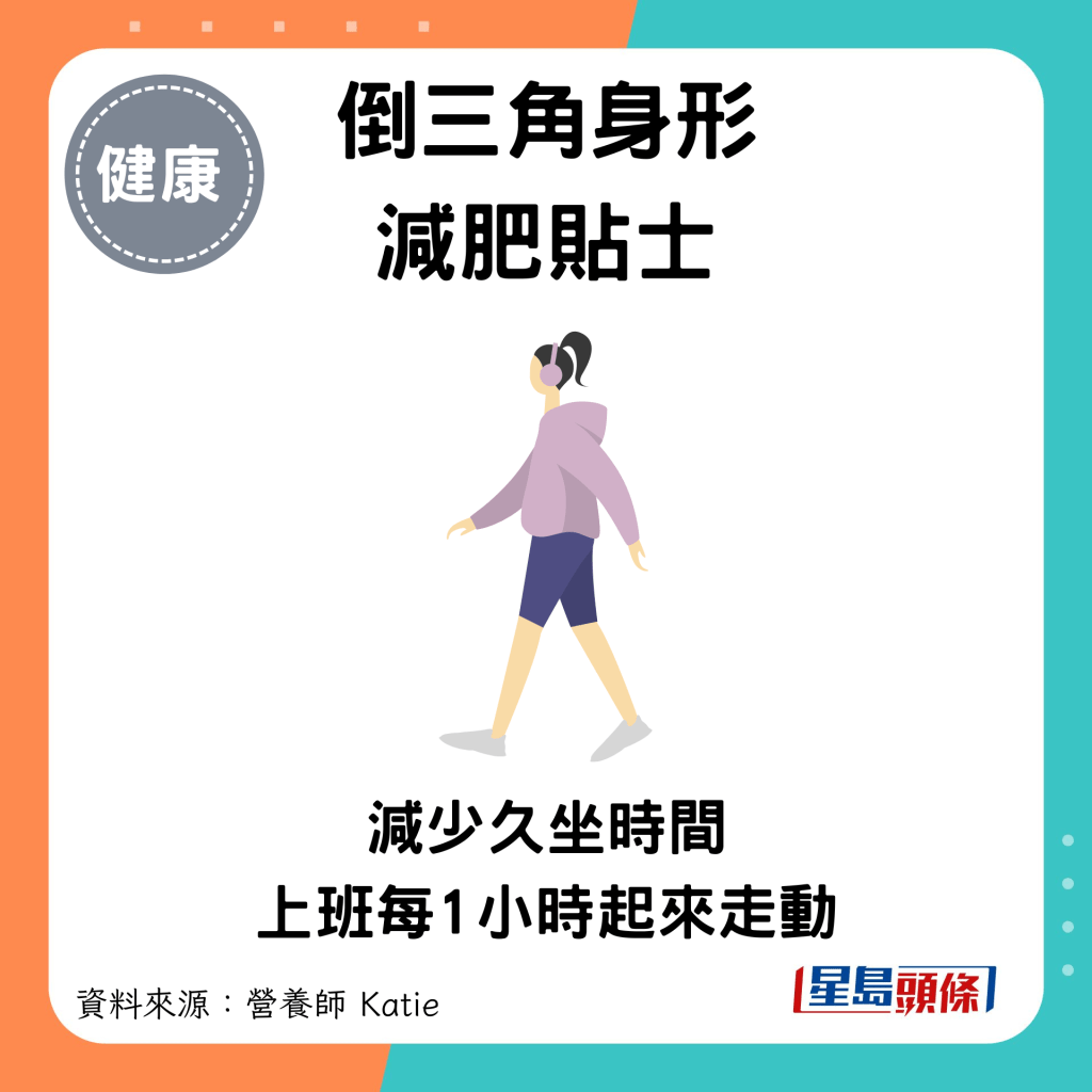 倒三角身形减肥贴士：减少久坐时间 上班每1小时起来走动