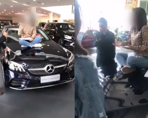 蘭州有女車主坐在引擎蓋維權,鬧出西安女車主維權事件翻版。(網圖)