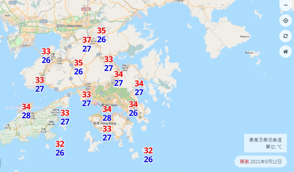 天文台預測明天上水高見37度。
