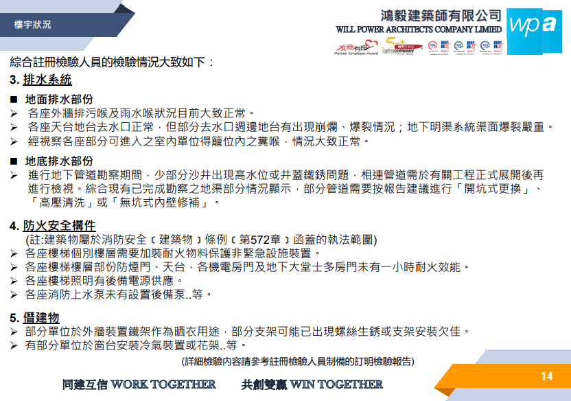 在防火安全構件方面，報告亦指出多項不足。文件截圖