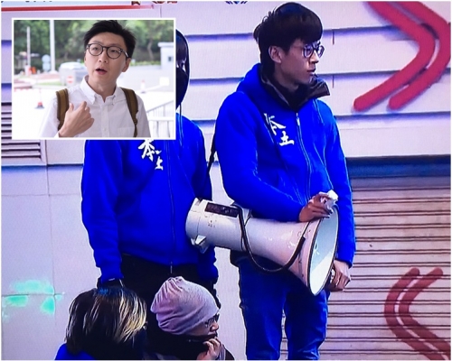 黃台仰當晚站在車頂用大聲公廣播，梁天琦指無留心聽佢講話。資料圖片