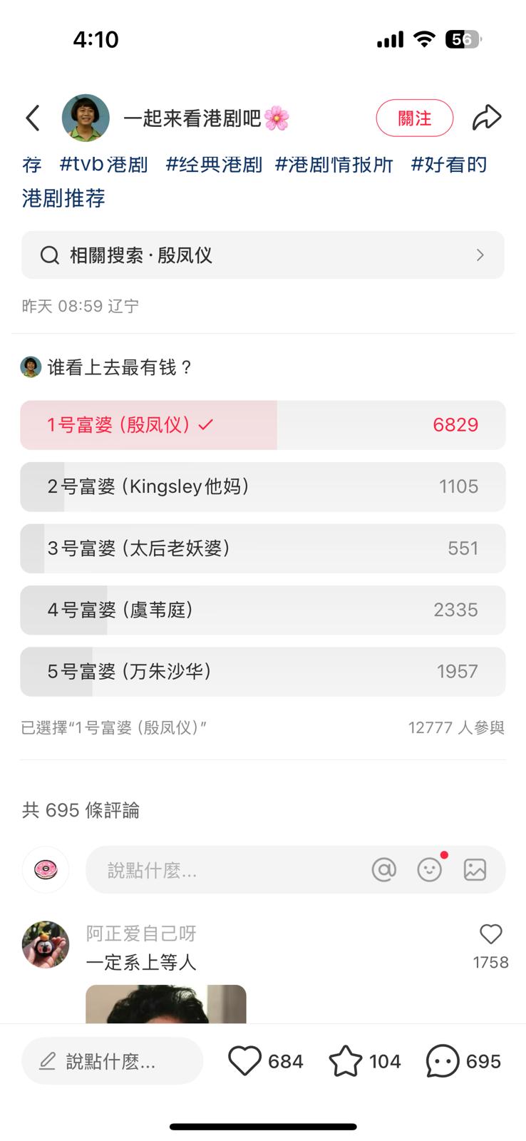 網民在小紅書發起投票，由謝雪心勝出。
