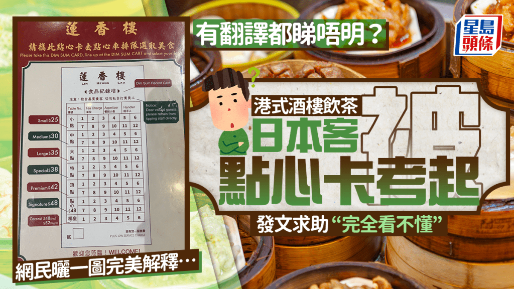 日本遊客港式酒樓飲茶被點心卡考起？有翻譯都睇唔明 發文求助「完全看不懂」 網民曬一圖完美解釋…