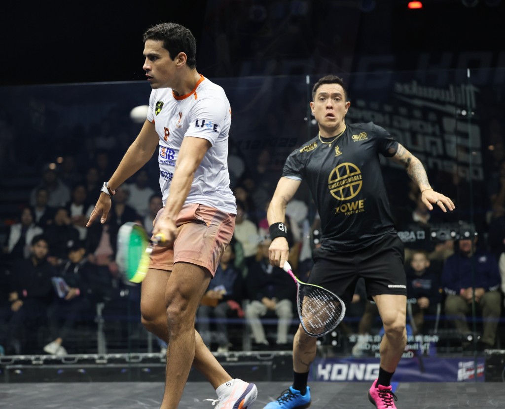 39歲的哥倫比亞球手盧狄高斯（右）8強不敵埃及的伊巴謙（左）。徐嘉華攝