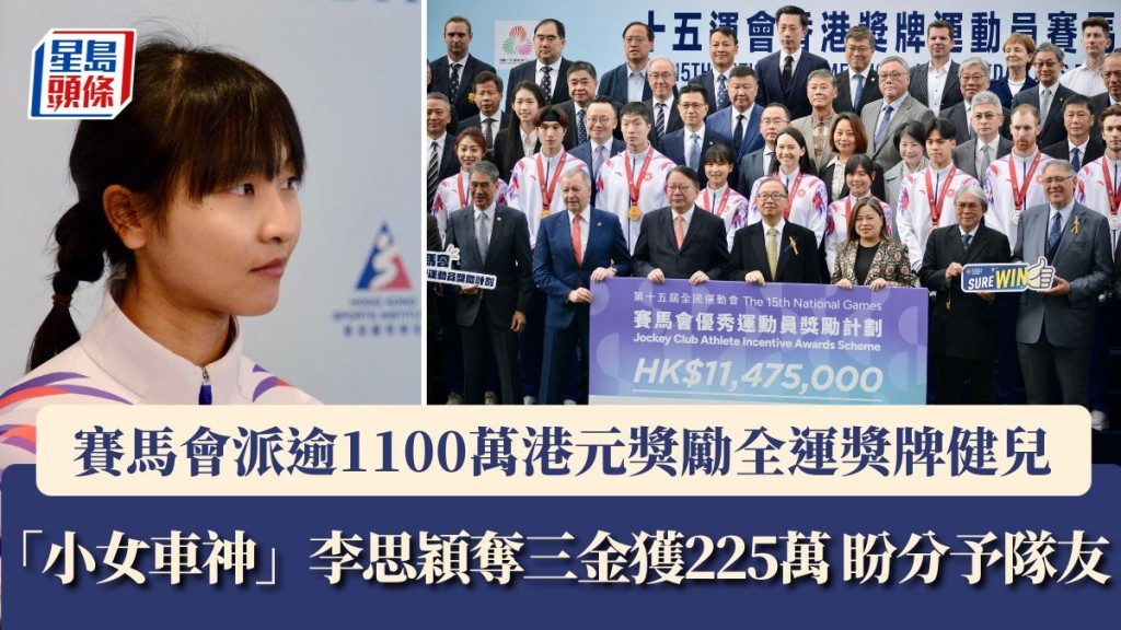 「小女车神」李思颖三金夺225万，为今次获奖金最多的运动员。