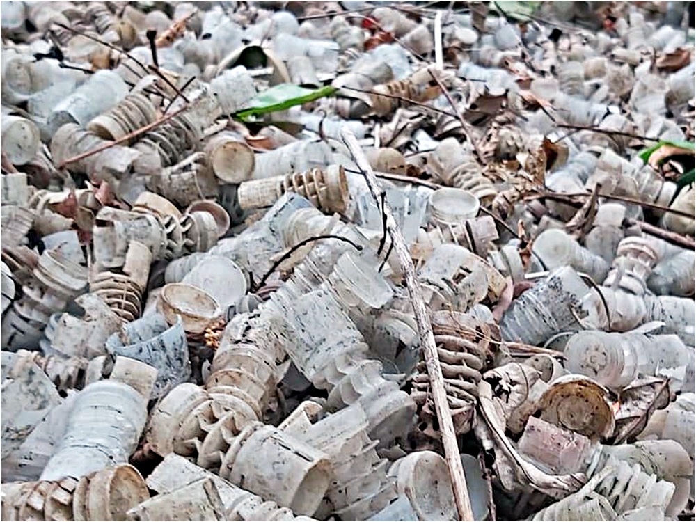 绿惜地球早前发现香港枪会附近山坡有最少数十万计铅粒、胶塞及飞靶碎片等射击垃圾。绿惜地球图片