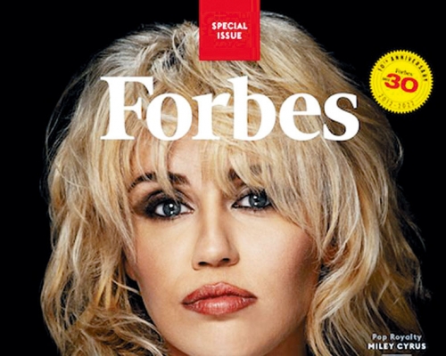 Miley為《福布斯》拍攝封面照，扮老牌女歌手桃麗芭頓。