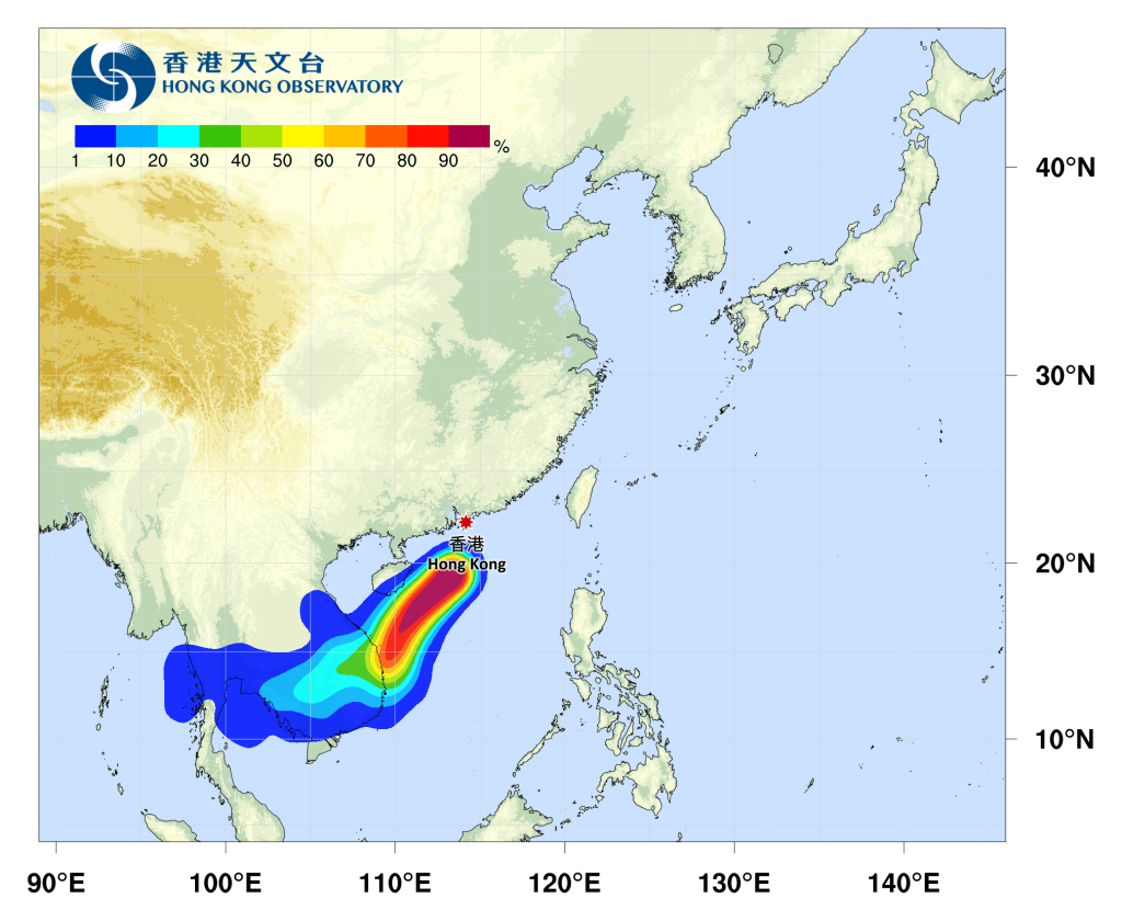 熱帶氣旋銀杏路徑概率預報。