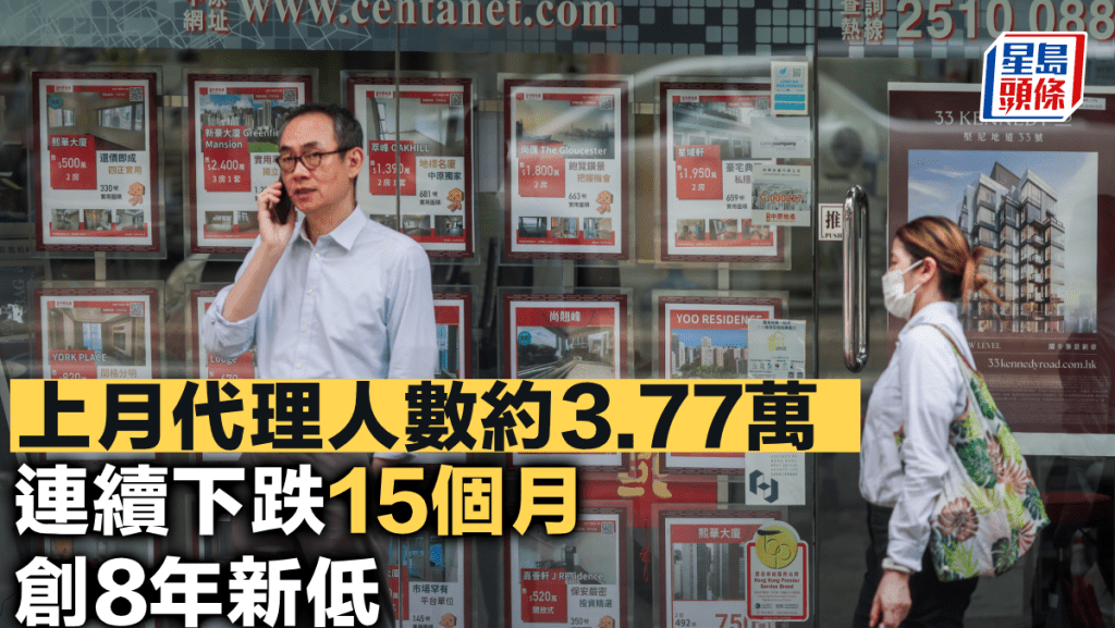 上月代理人數約3.77萬 連續下跌15個月 創8年新低