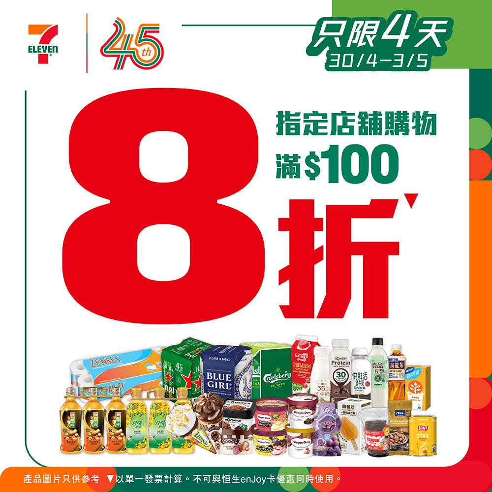 7-Eleven一連四日8折優惠 指定7-11便利店購物滿額即享