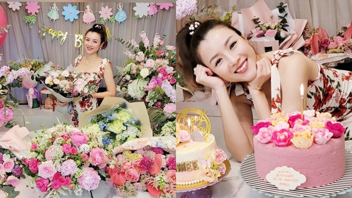 陳茵媺晒凍齡樣慶祝41歲生日,陳豪打造花海派對送驚喜。