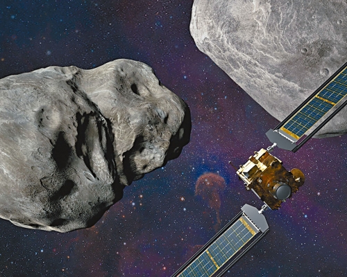 NASA的繪圖顯示飛行器撞向「雙生小行星65803」。