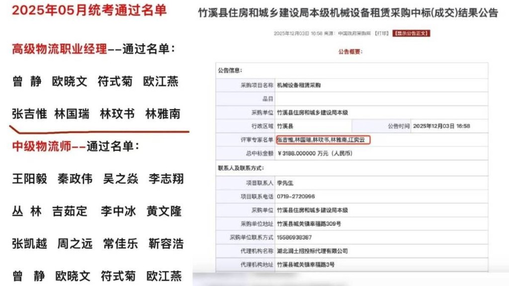 從《人名大全》複製出來的多個名字，被用來在各地公告中造假。