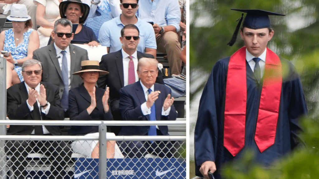 特朗普與妻子、岳父一同出席幼子巴倫的高中畢業禮。 美聯社