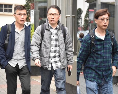 被告:朱敬修(左)、鄺國安(中)、蕭敬林(右)。