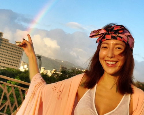 相片中，楊謹華捕捉到彩虹，非常幸運！