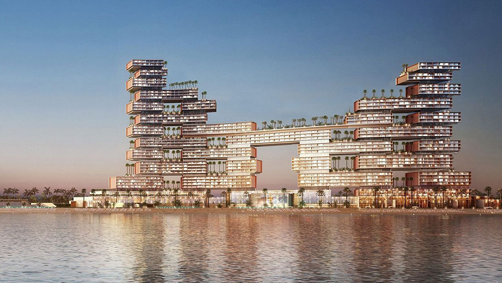 杜拜棕櫚島新地標之一的亞特蘭提斯皇家公寓,外形像俄羅斯方塊。