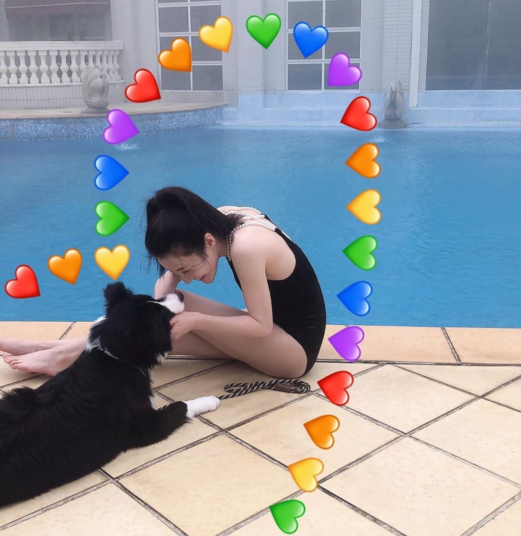 林夏薇的愛犬有私家泳池。
