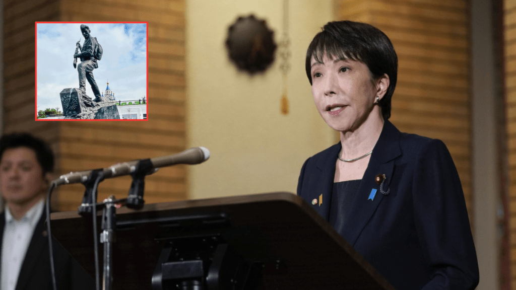 高市早苗要求俄羅斯拆除豎立的抗日勝利紀念銅像。美聯社