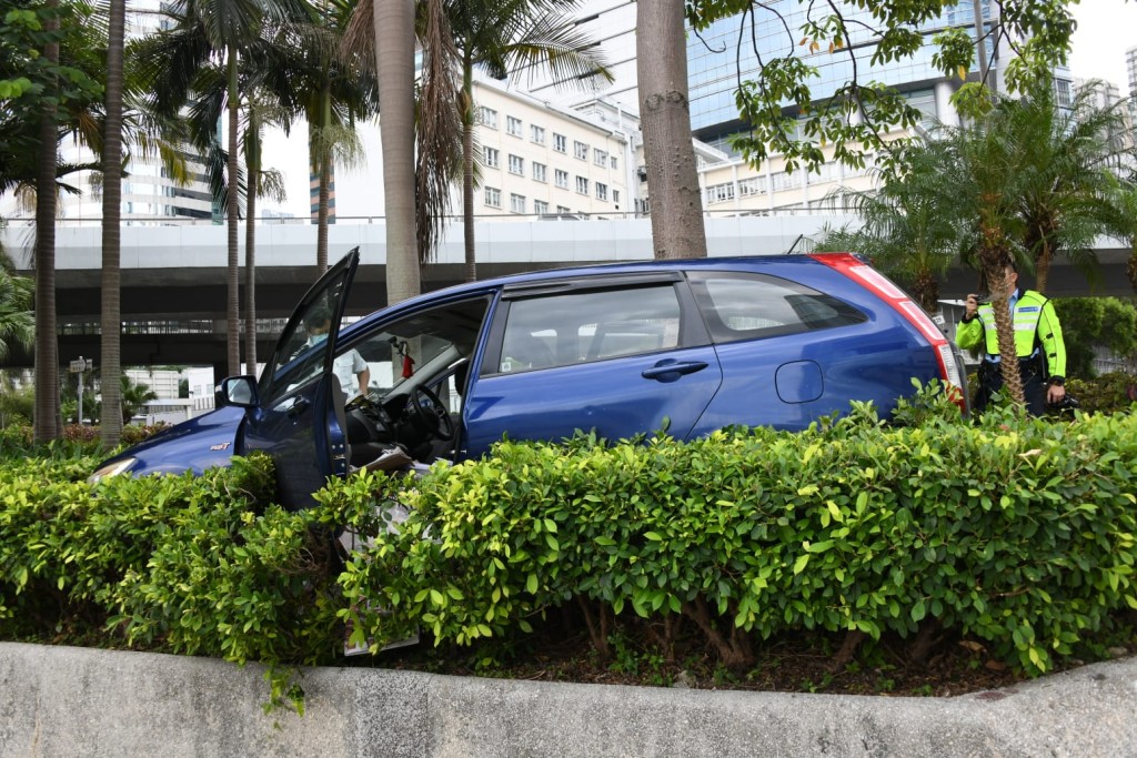 整個架車擱在花槽內。楊永亨攝