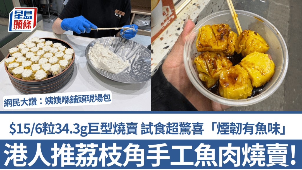 港人大推荔枝角手工魚肉燒賣！$15/6粒34.3g巨型燒賣 試食超驚喜「煙韌有魚味」 網民大讚：姨姨喺舖頭現場包