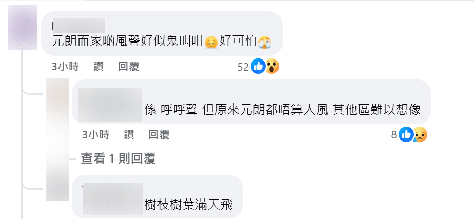 有網民指昨晚被風聲吵醒後便不能入睡。天文台fb截圖