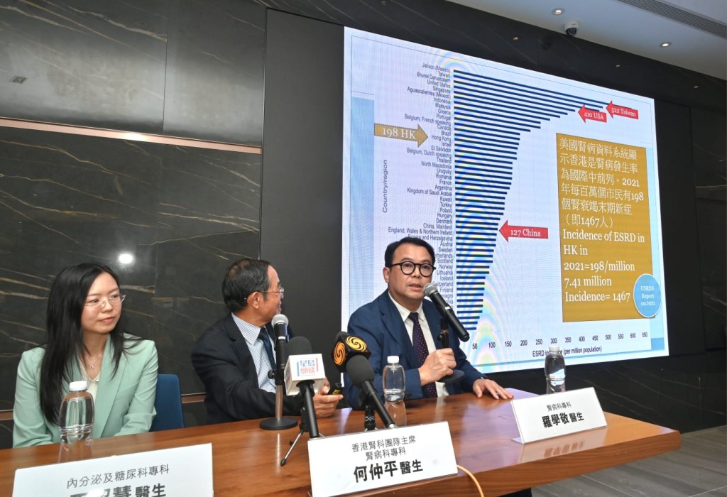 肾病科专科医生罗学敬(右)指出，现时香港每年有1400宗末期肾衰竭新症，当中超过一半的成因是糖尿。