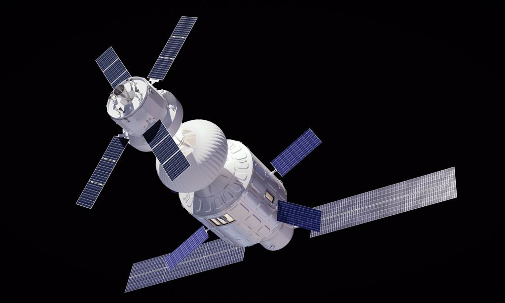 空巴设计的太空站，中间圆球是人造重力舱。