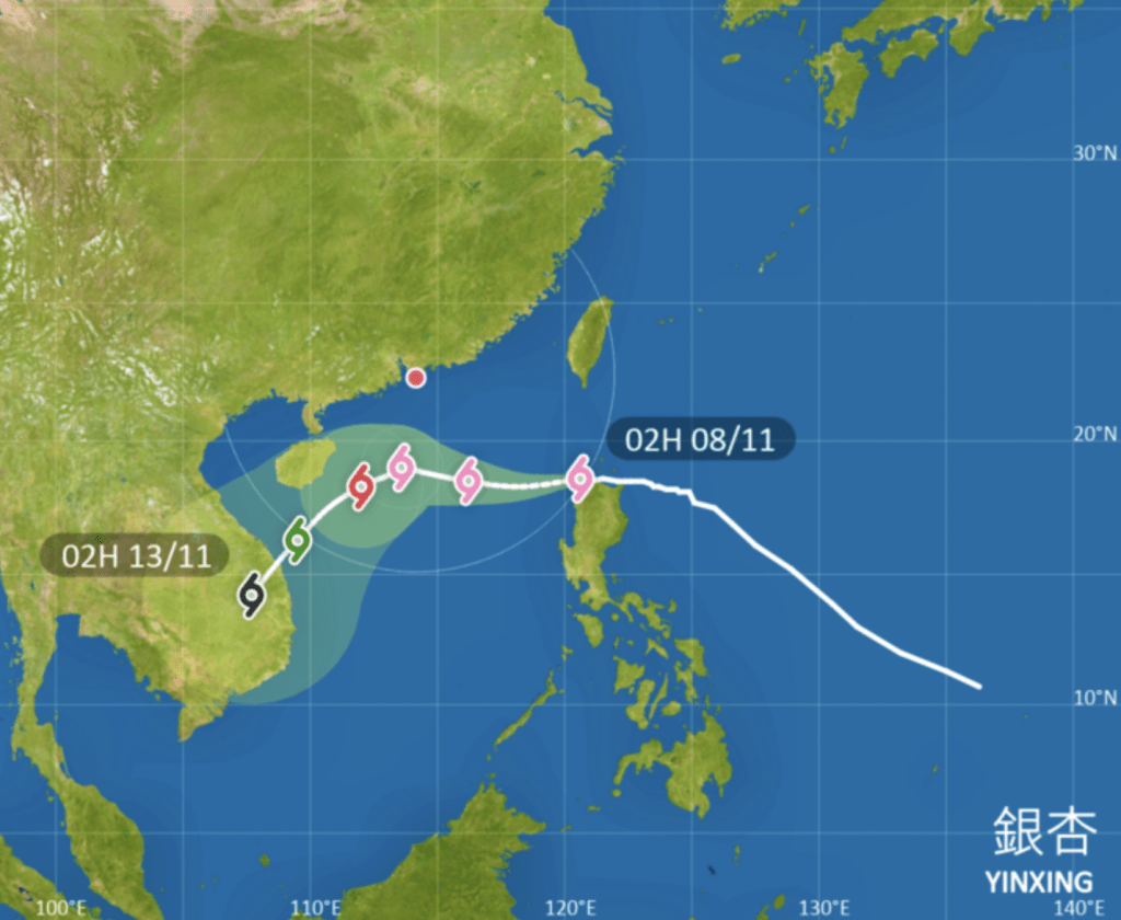 銀杏在周五凌晨2時的最新路徑。