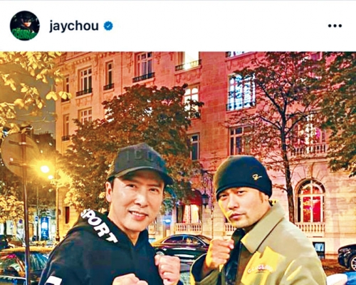周杰倫與甄子丹在法國相聚,更約定下次飯局暢飲。