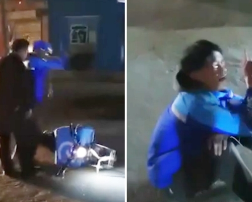 河南外賣員被以自家小區保安以為前來送餐一度被拒進入,有家歸不得。影片截圖