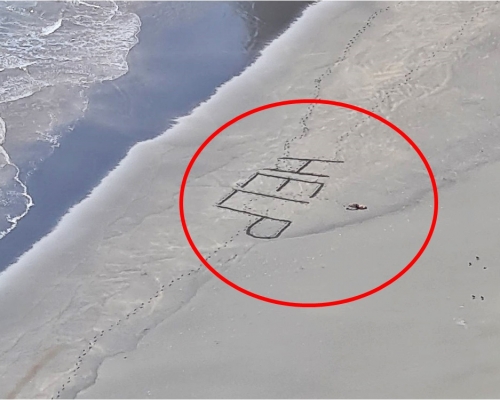 紐西蘭一名男子衝浪時被巨浪捲至無人海灘，幸好有人目睹其求救訊息。網圖