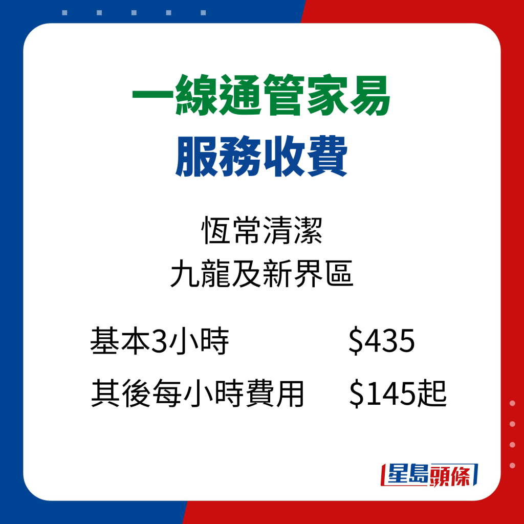 長者安居協會 一線通管家易服務收費｜恆常清潔 九龍及新界區