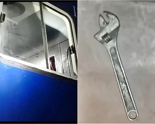 北京一名男子因不满火车鸣笛声，竟将扳手砸向火车。网图