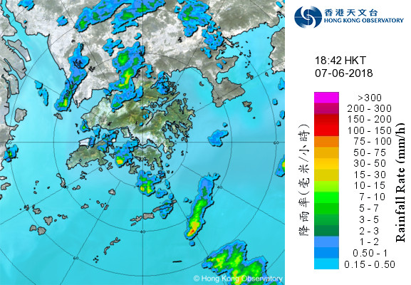 當時有雨帶經過長洲。天文台雷達圖