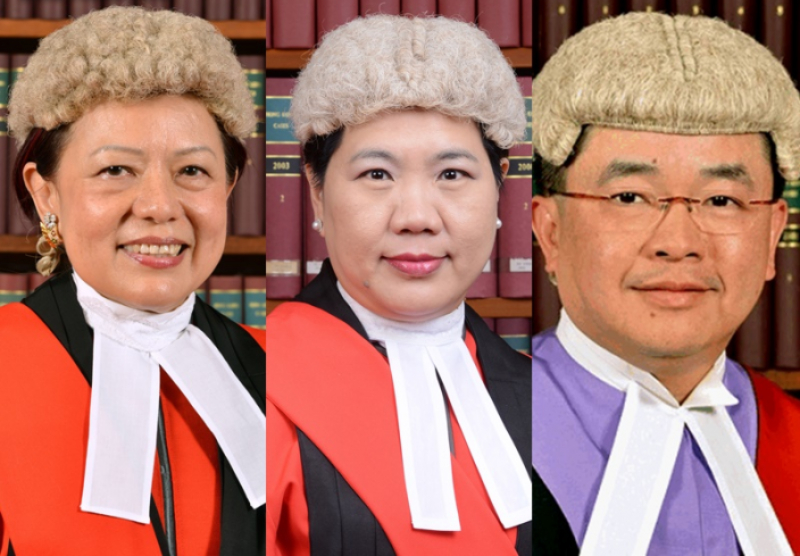3名國安法指定法官杜麗冰、彭寶琴及陳嘉信（左起）。資料圖片