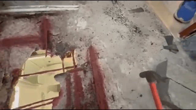 樓下師傅發現：「呢啲鋼筋鬆晒喎。」(HUMA LO＠Youtube影片截圖)