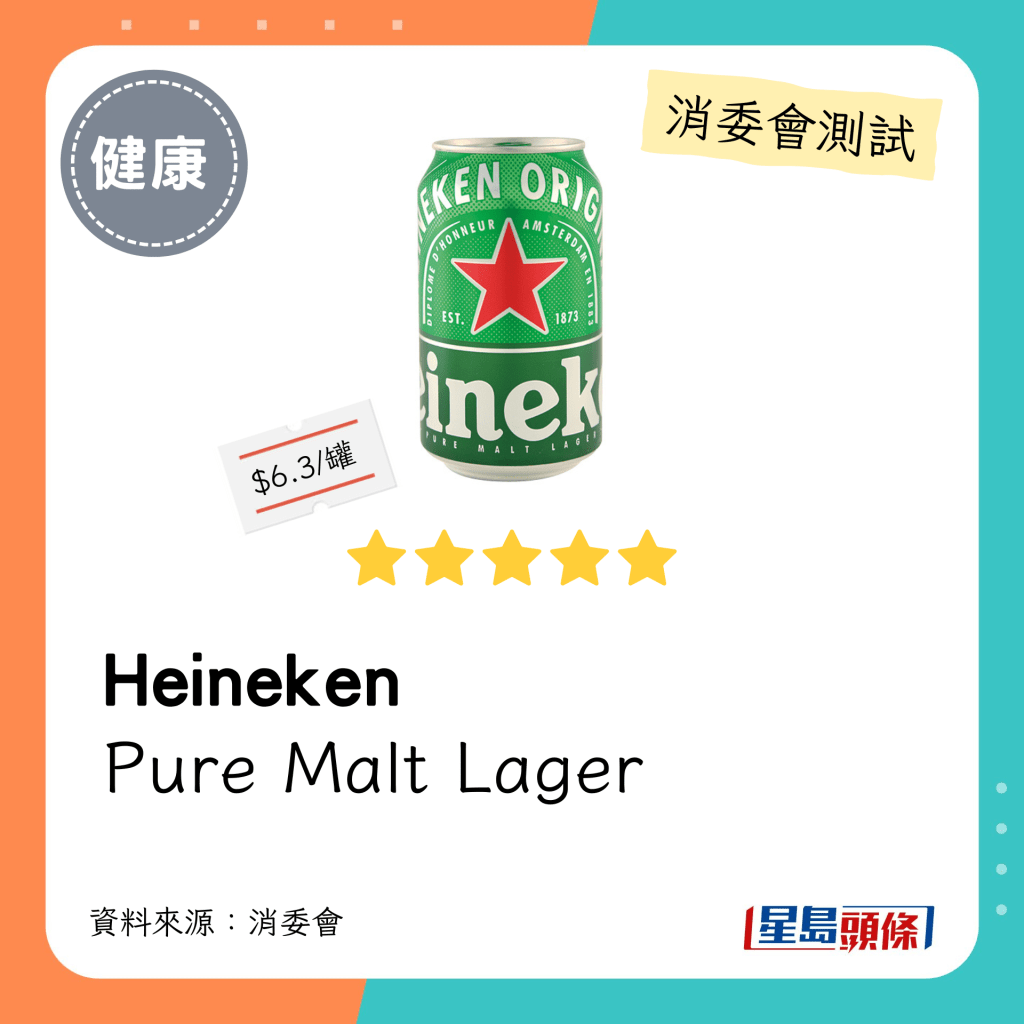 消委會啤酒5星推介名單｜「喜力」啤酒 Heineken Pure Malt Lager